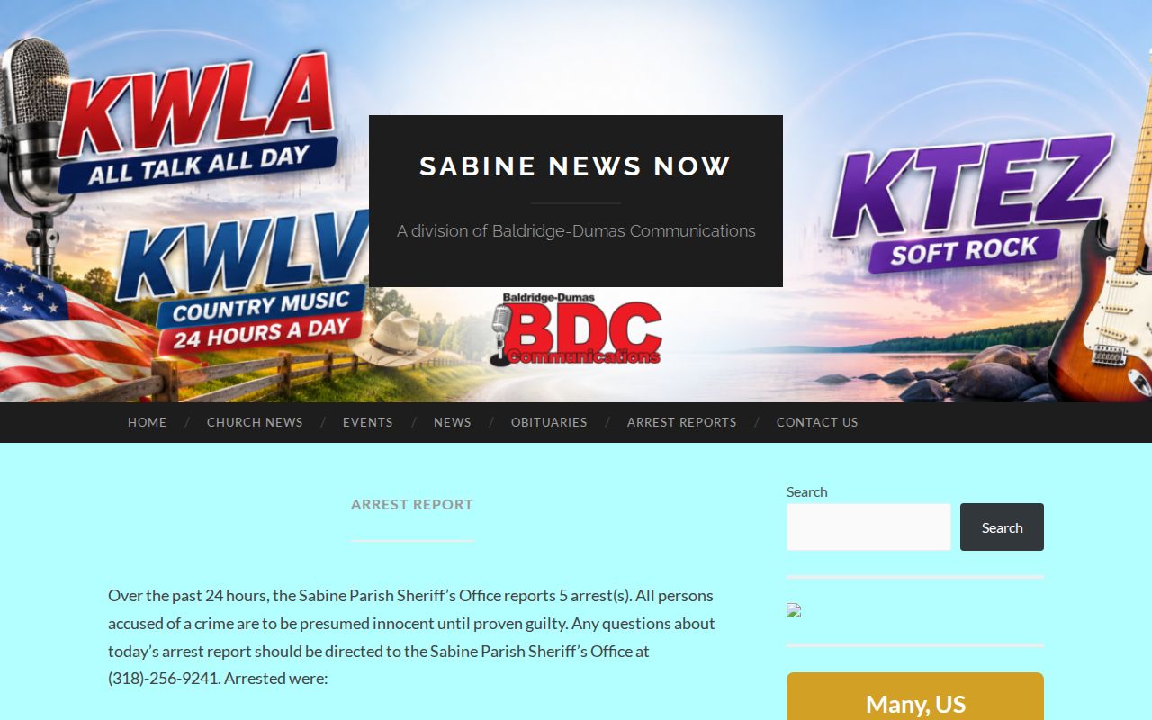 Sabine Parish crime news arrest report index