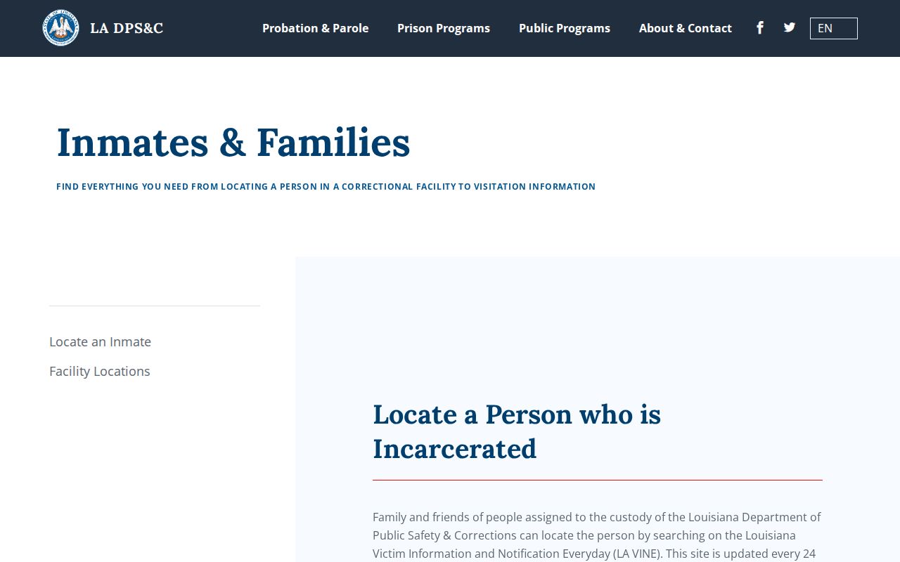 Louisiana DPS and Corrections search instructions for Sabine Parish custody records