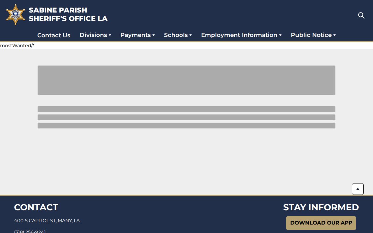 Sabine Parish official most wanted record interface